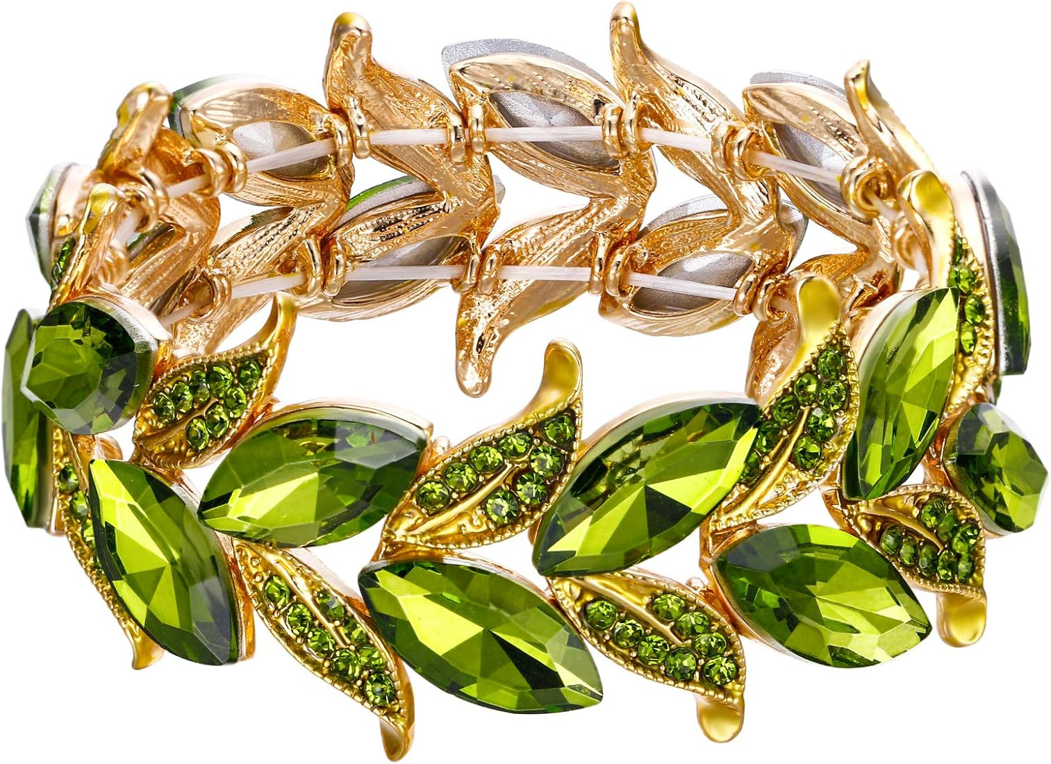 BriLove Women's Wedding Bridal Crystal Marquise-Shape Leaf Stretch Bangle Bracelet | Amazon (US)