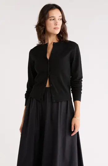 NORDSTROM RACK Crewneck Cardigan in Black at Nordstrom Rack, Size X-Small | Nordstrom Rack