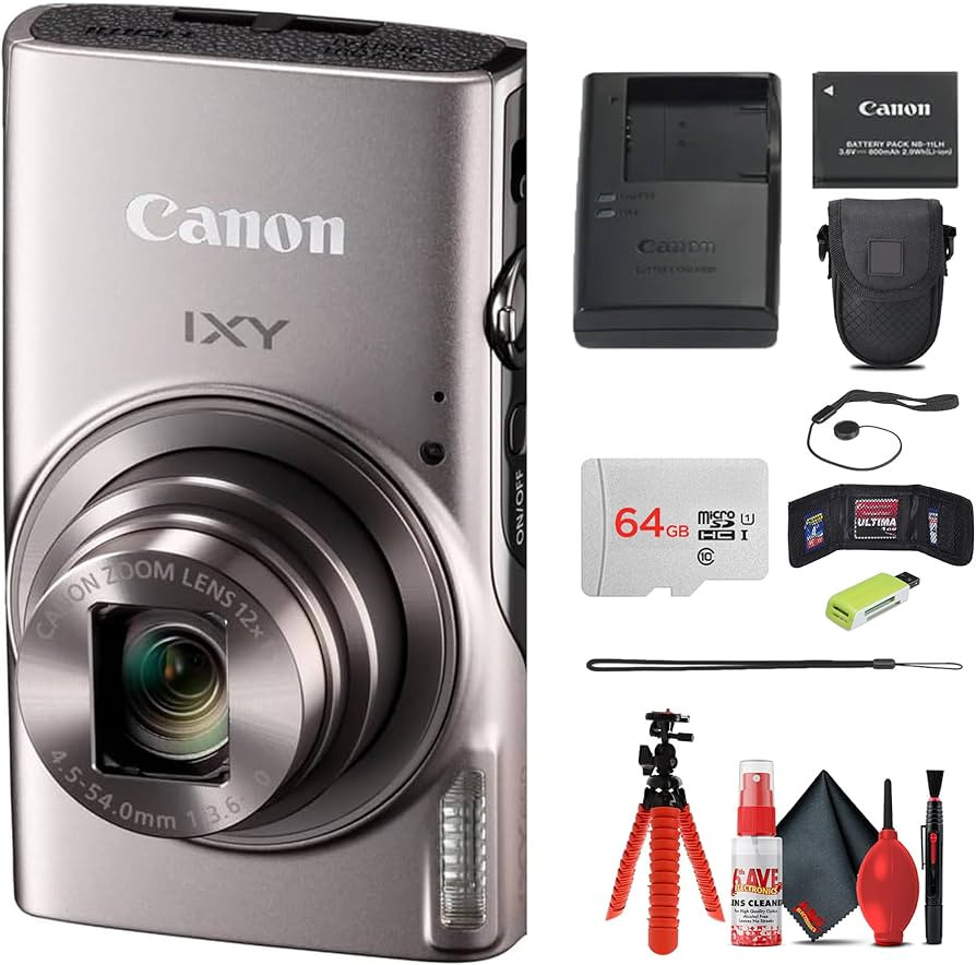 Canon IXY 650 HS M Compact Digital Camera Silver | 12x Optical Zoom Travel-Friendly Point & Shoot | Bundle with 64GB Card, Camera Bag, Tripod, Cleaning Kit + More | Amazon (US)