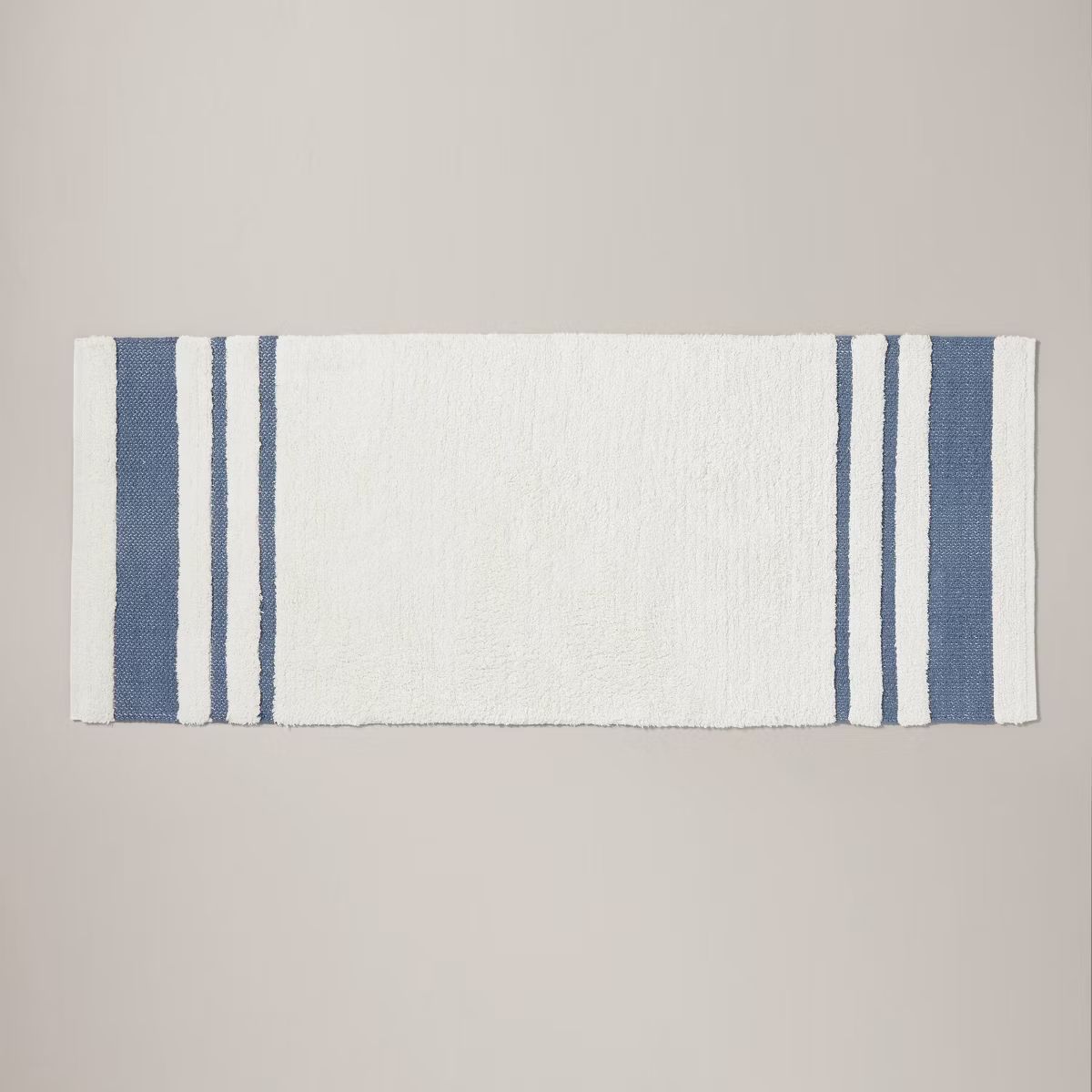 24"x60" Border Stripe Bath Rug Cream/Blue - Hearth & Hand™ with Magnolia | Target