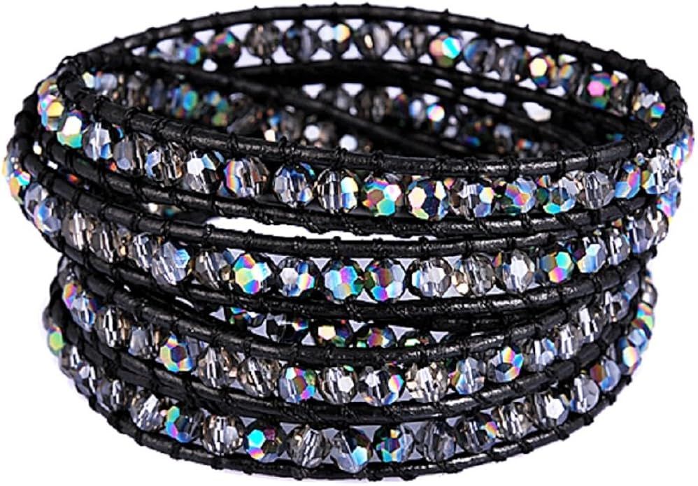 New! Crystal Wrap Bracelets for Women Girls Genuine Leather Adjustable Rhinestone Best Friend Cuf... | Amazon (US)