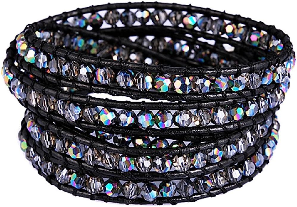 New! Crystal Wrap Bracelets for Women Girls Genuine Leather Adjustable Rhinestone Best Friend Cuf... | Amazon (US)