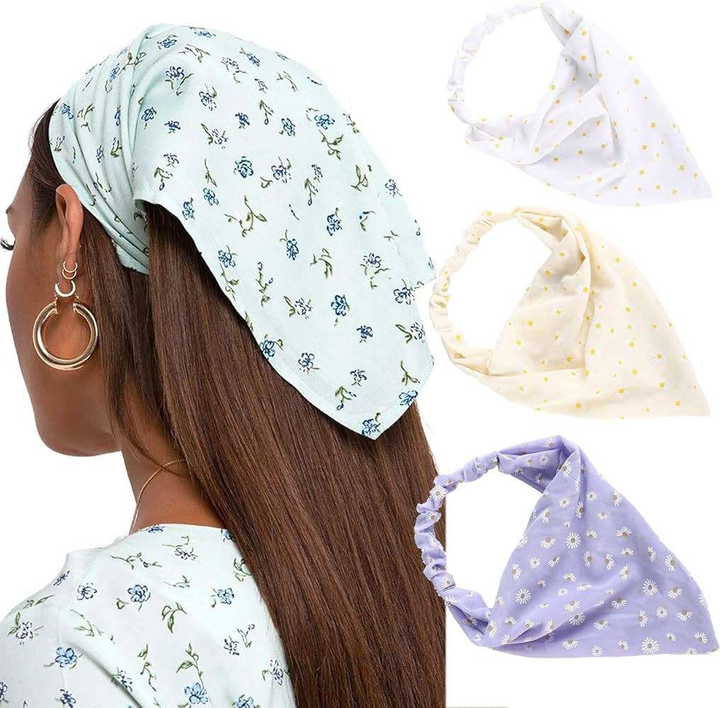 Floral Elastic Hair Scarf Headband - 3 PCS Chiffon Head Kerchief Headband Floral Hair Scarves wit... | Amazon (US)