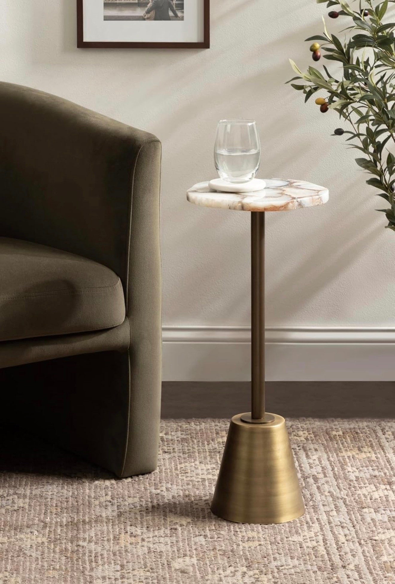 Kate and Laurel Tira Elegant Wavy Round Drink Table, 10 x 10 x 24, Natural Agate and Antique Brass, Vintage Scalloped Circular Mini Table with One-of-a-Kind Stone Tabletop for Indoor Plant Stand

#LTKHome