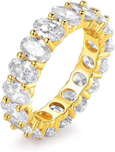Barzel 18k White Gold/Rose Gold & Gold Plated Eternity Oval Cut Cubic Zirconia Eternity Ring Band | Amazon (US)