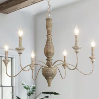 LNC Andromeda 6-Light Handmade Distressed White Wood French Country/Cottage LED Dry Rated Chandel... | Lowe's