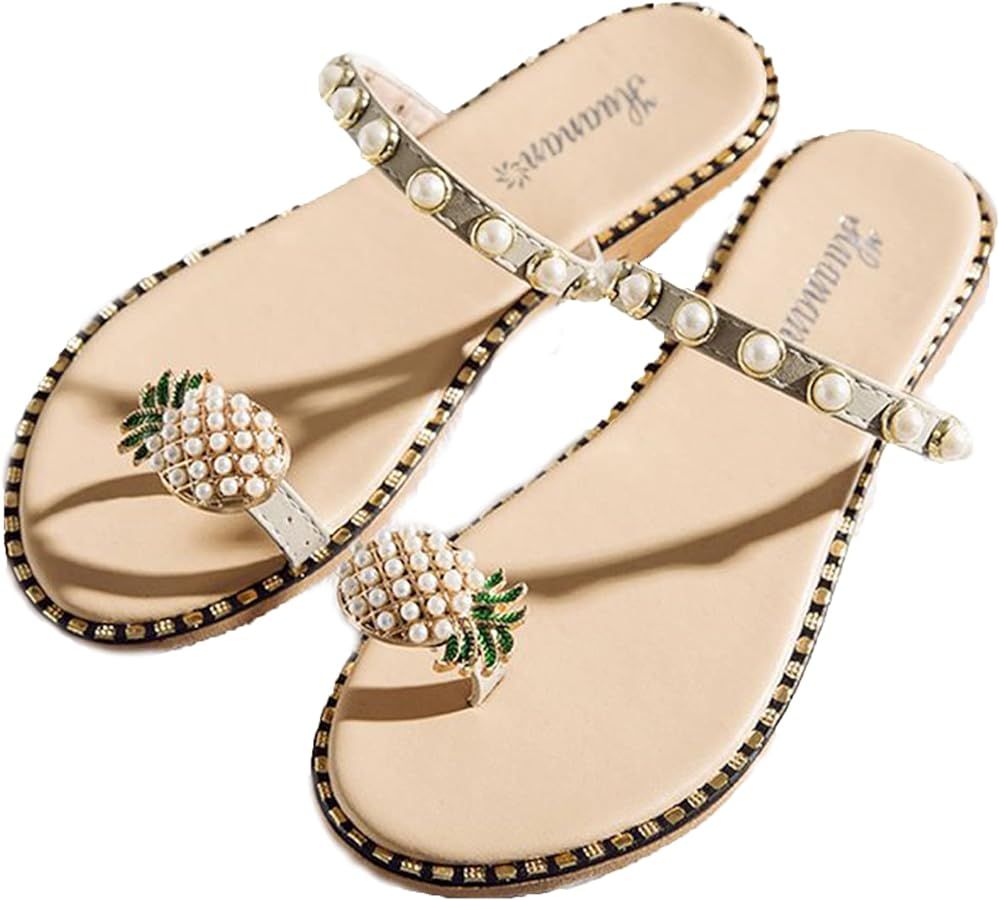 Sandals for Women Flat Cute Pineapple Clip Toe Flip Flops Summer Girl Beach Boho Casual Fruit Pea... | Amazon (US)