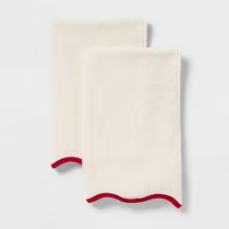 2pk Scalloped Christmas Hand Towels Cream/Red - Threshold™ | Target