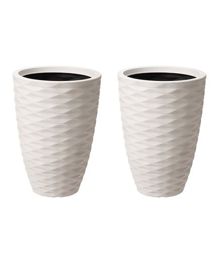 Taupe Ribbed Tall Round Planter - Set of Two | Zulily