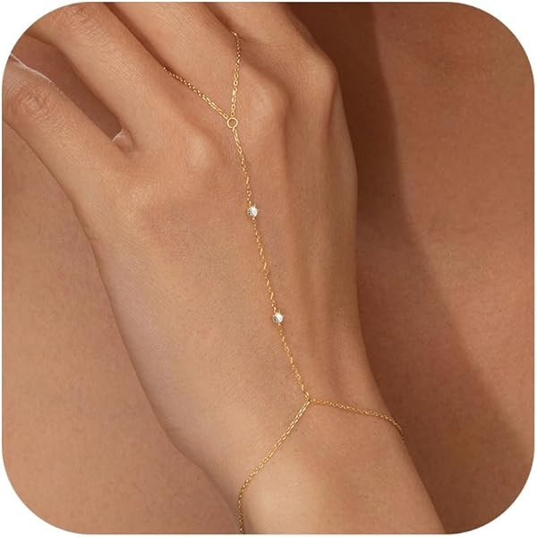 PAVOI 14K Gold Plated Freshwater Pearl Gold Hand Chain Bracelet for Women - Trendy Ring Bracelet ... | Amazon (US)