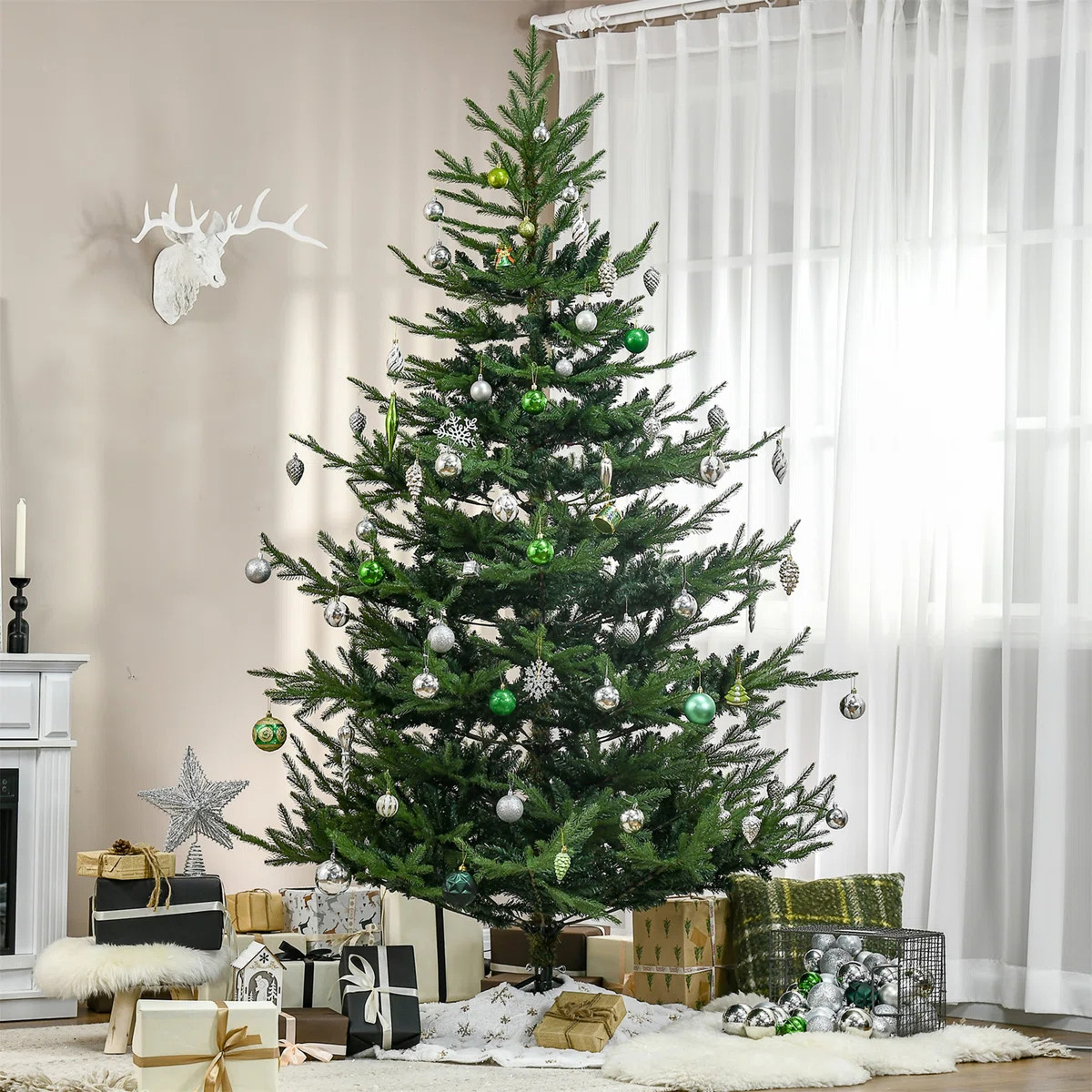 HOMCOM Artificial Christmas Tree, Pine Hinged Xmas Tree With 1218 Realistic Branches, Steel Base,... | Wayfair North America