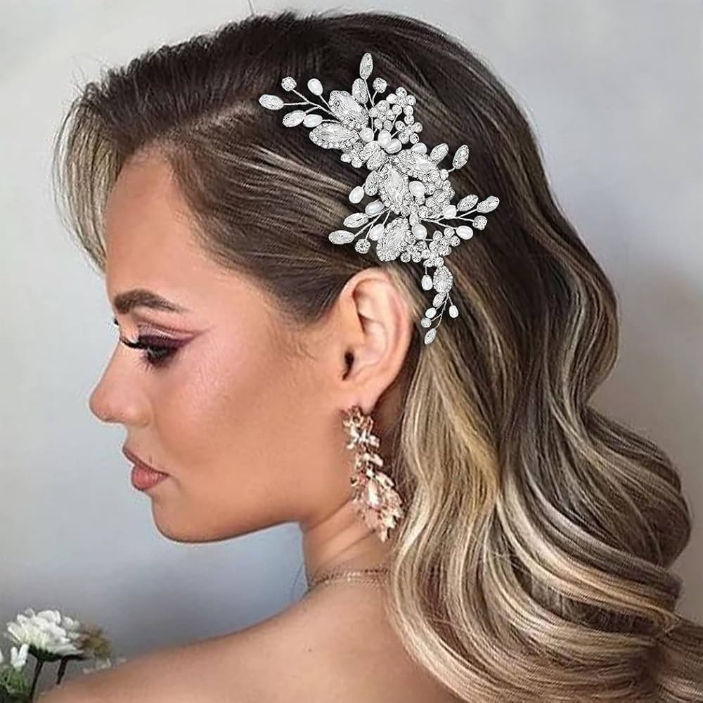 Easedaily Rhinestone Bride Wedding Hair Comb Silver Crystal Bridal Hair Piece Side Comb Pearl Hai... | Amazon (US)