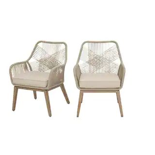 Hampton Bay Haymont Stationary Steel Wicker Outdoor Patio Dining Chair with Beige Cushion (2-Pack... | The Home Depot