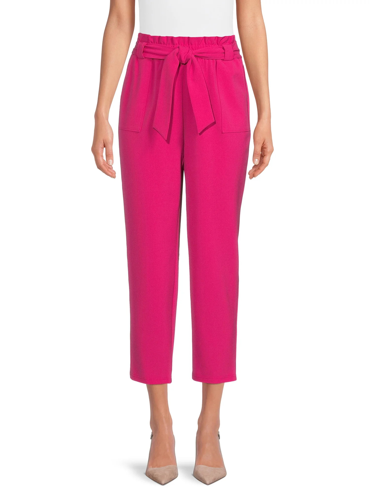 Nine.Eight Women’s Cropped Paper Bag Waist Pants - Walmart.com | Walmart (US)