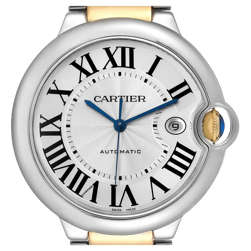 Cartier Ballon Bleu Silver Dial Steel Yellow Gold Mens Watch W69009Z3 | 1stDibs