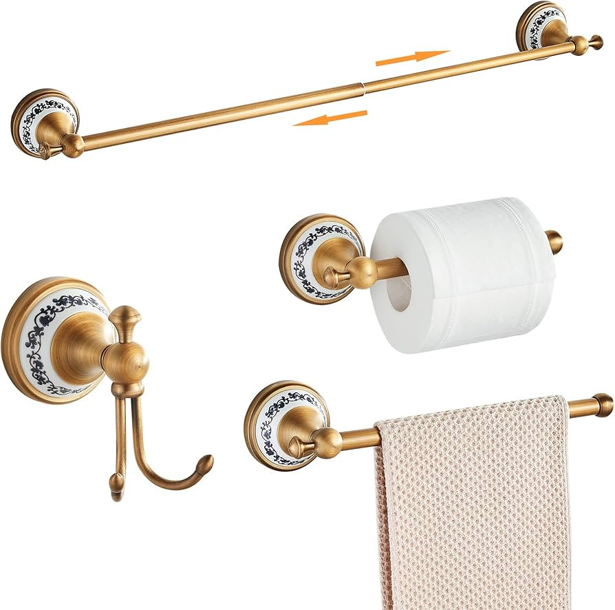 Antique Bronze Bathroom Hardware Set,Adjustable Towel Rack, Toilet Roll Paper Holder,Hand Towel H... | Amazon (US)