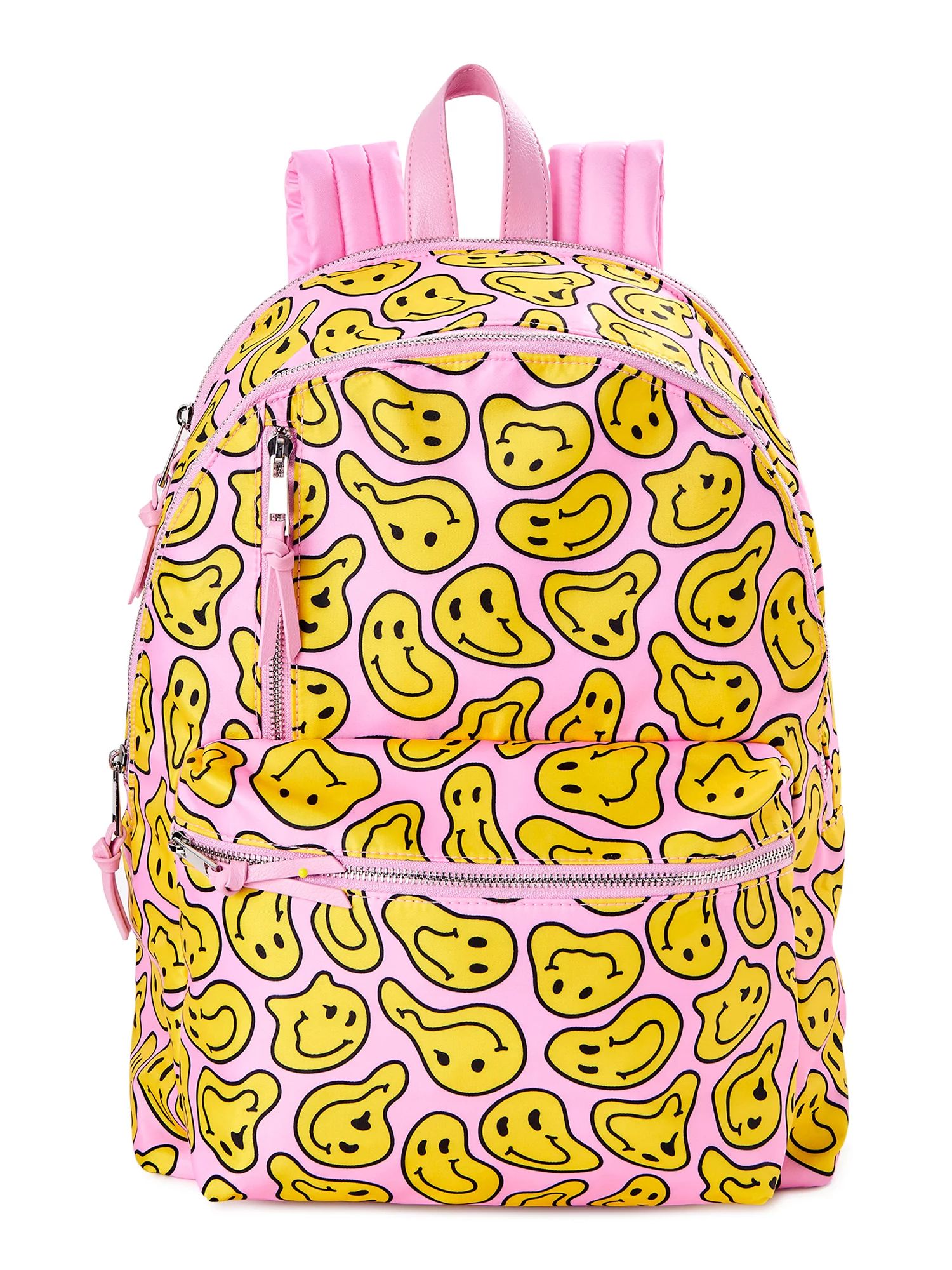No Boundaries Women's Dome Zip Backpack Pink Drip Smiley Print - Walmart.com | Walmart (US)
