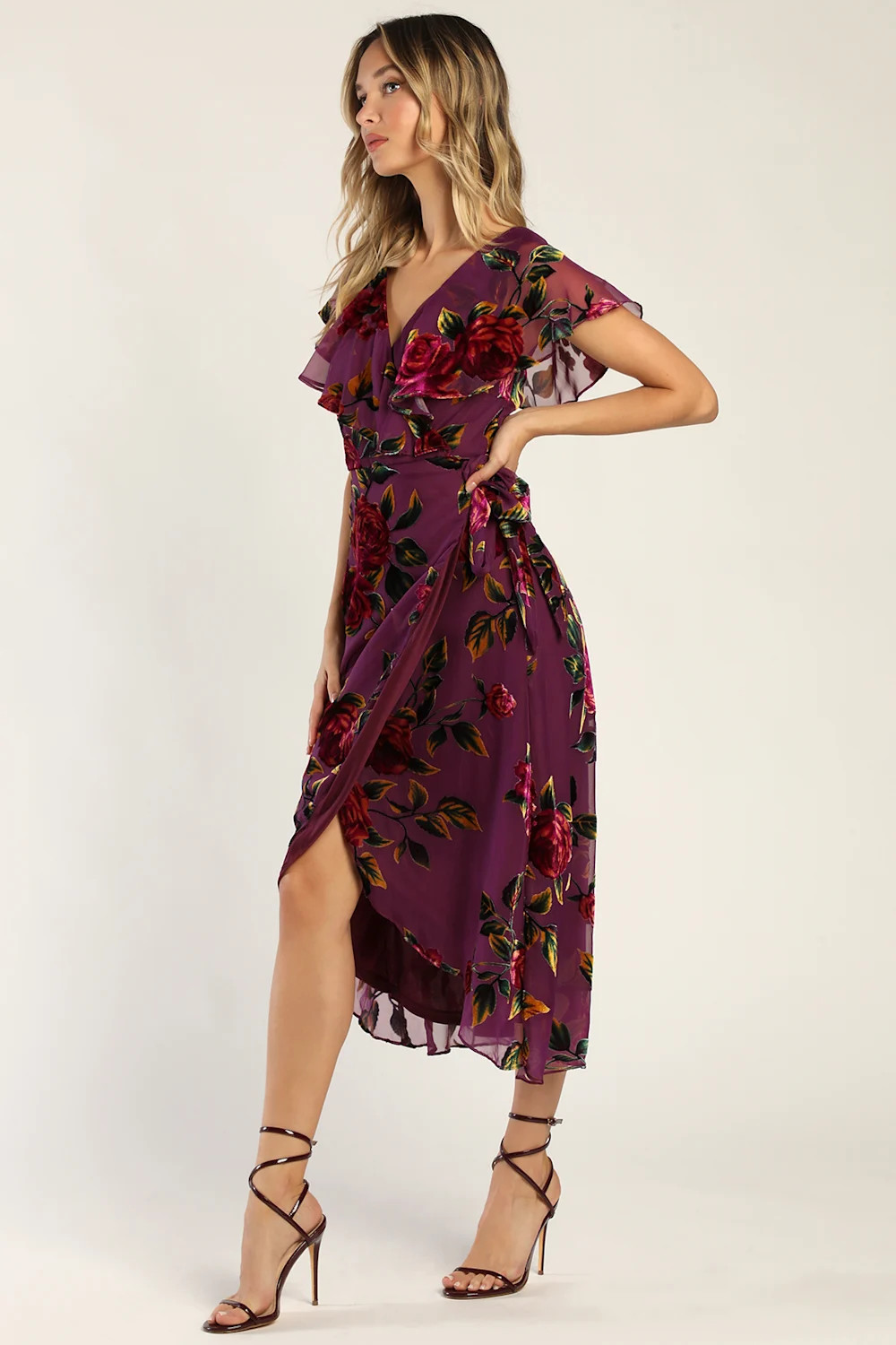 Floral Passions Plum Purple Floral Velvet Wrap Midi Dress | Lulus (US)
