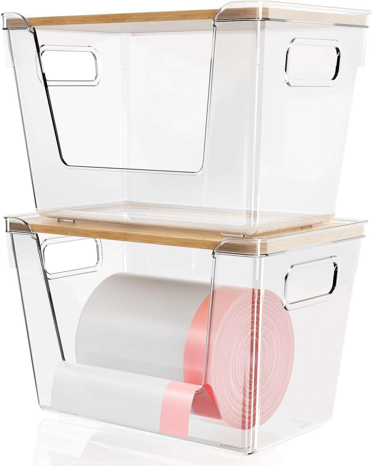 TOIPINIO 2 Set Stackable Storage with Bamboo Top for Laundry Room Organization, Extra Large Trash... | Amazon (US)