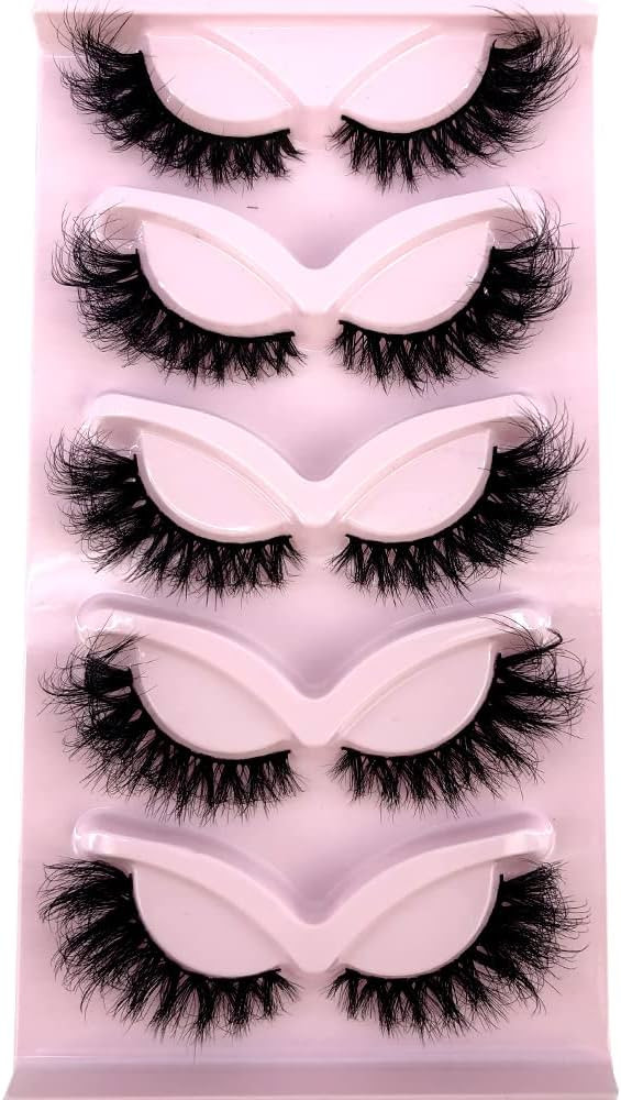 HBZGTLAD NEW 5 Pairs Fluffy Natural Lashes Makeup Handmade Reusable Short 8mm-22mm Wispy Strip Fa... | Amazon (US)