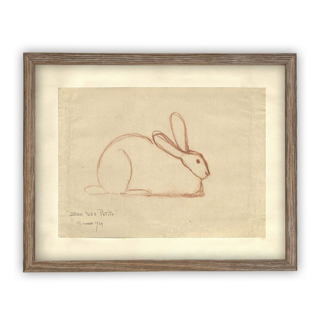 Vintage Framed Canvas Art // Framed Easter Art // Vintage Rabbit Print // Vintage Bunny Sketch //... | Etsy (US)