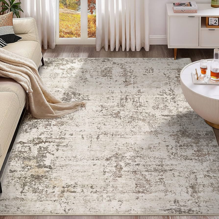 10x12 Area Rug Living Room Rugs - Washable Neutral Modern Abstract Soft Thin Large Rug Indoor Flo... | Amazon (US)