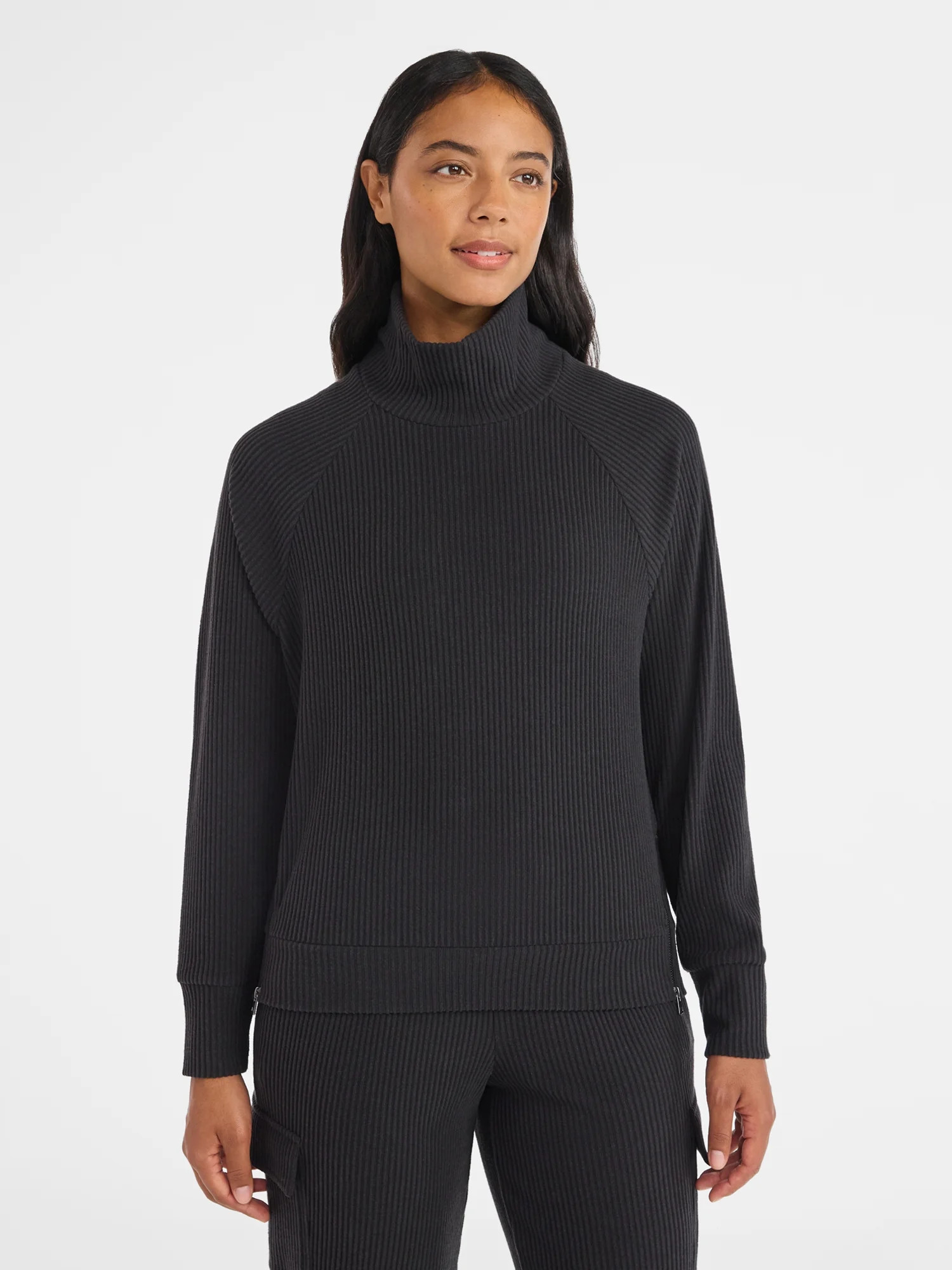 Avia Women's Corded Open Neck Polo Top with Long Sleeves, Sizes XS-3XL | Walmart (US)
