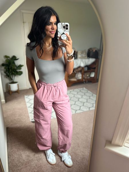 Today’s fit 
Size small in bodysuit ($6 off coupon! 
Size small in parachute pants
Sneakers fit true to size 

#LTKstyletip #LTKfindsunder100 #LTKshoecrush