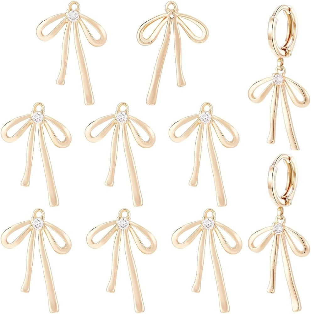 BENECREAT 10pcs Real 18K Gold Plated Brass Bowknot Charms, 19x13x2.5mm Micro Pave Clear Cubic Zir... | Amazon (US)
