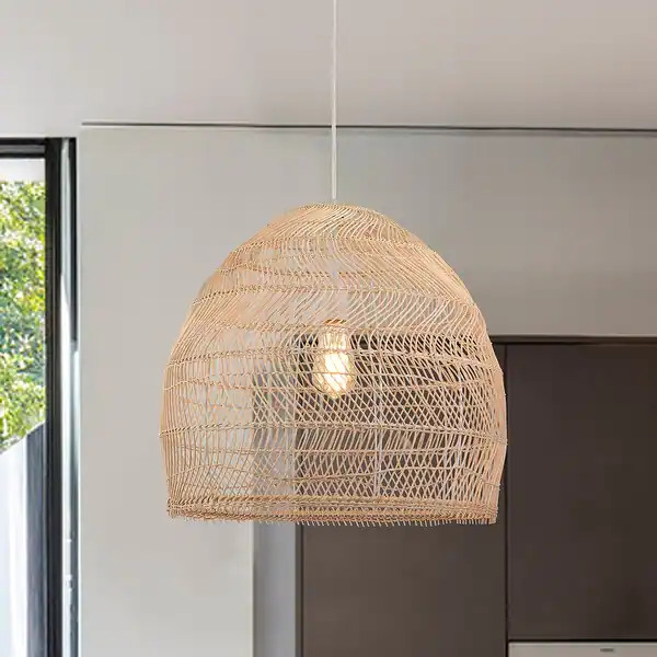Blanc Cream 1-Light Rattan Dome Basket Pendant Light - Cream | Bed Bath & Beyond