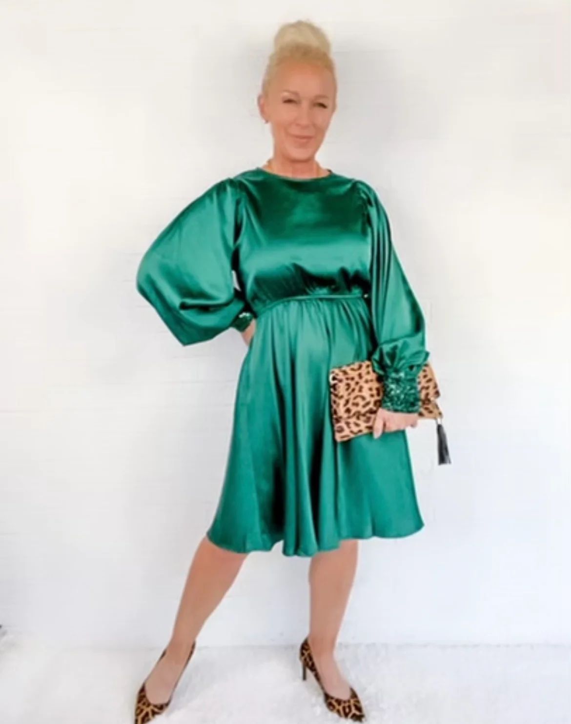 Green Satin Dress | Peppered with leopard