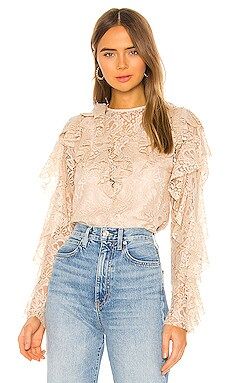 Divine Heritage Keyhole Back Ruffle Blouse in Tea Stain from Revolve.com | Revolve Clothing (Global)