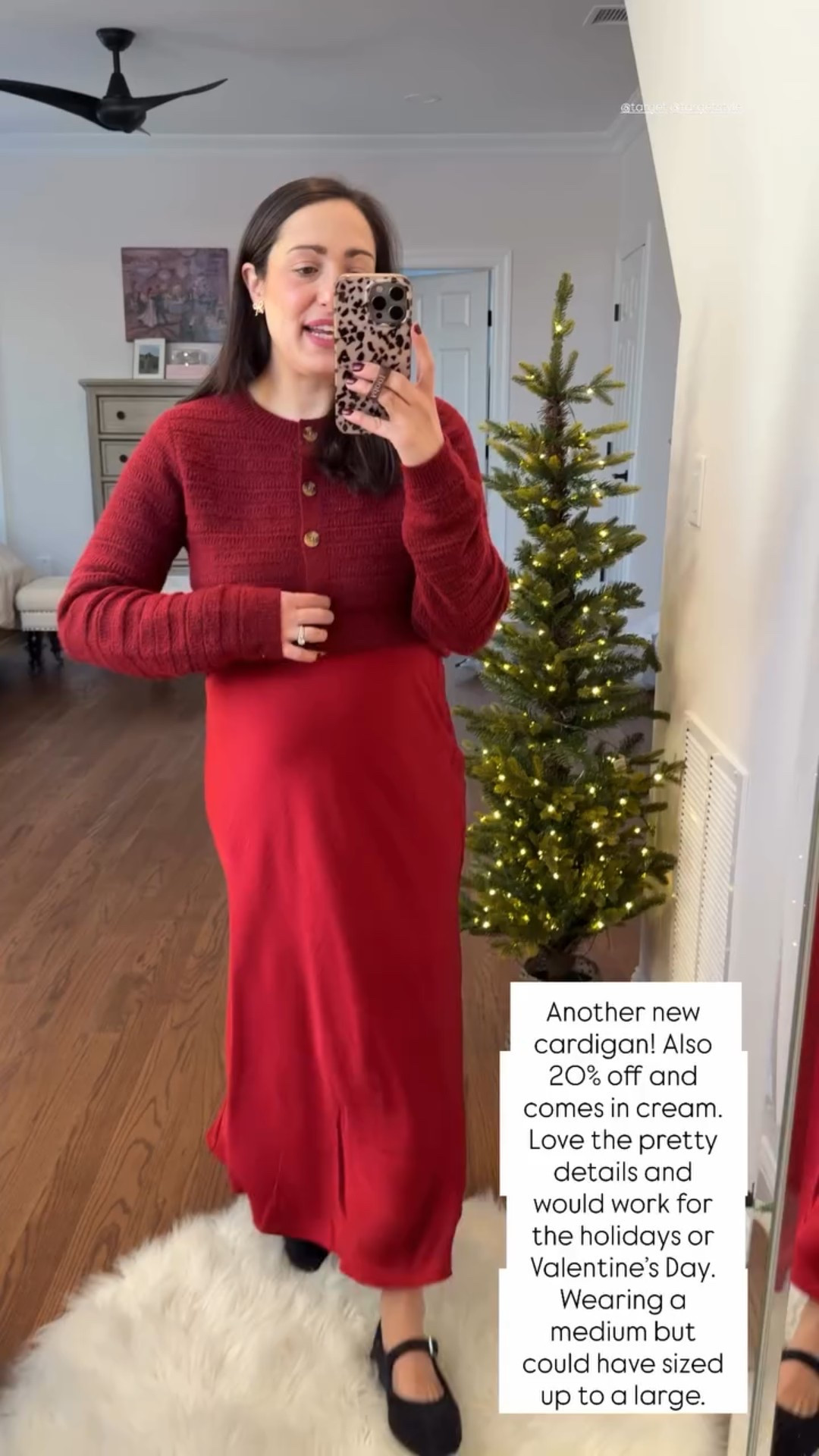 Another new cardigan! Also 20% off and comes in cream. Love the pretty details and would work for the holidays or Valentine’s Day. Wearing a medium but could have sized up to a large.  @target @targetstyle