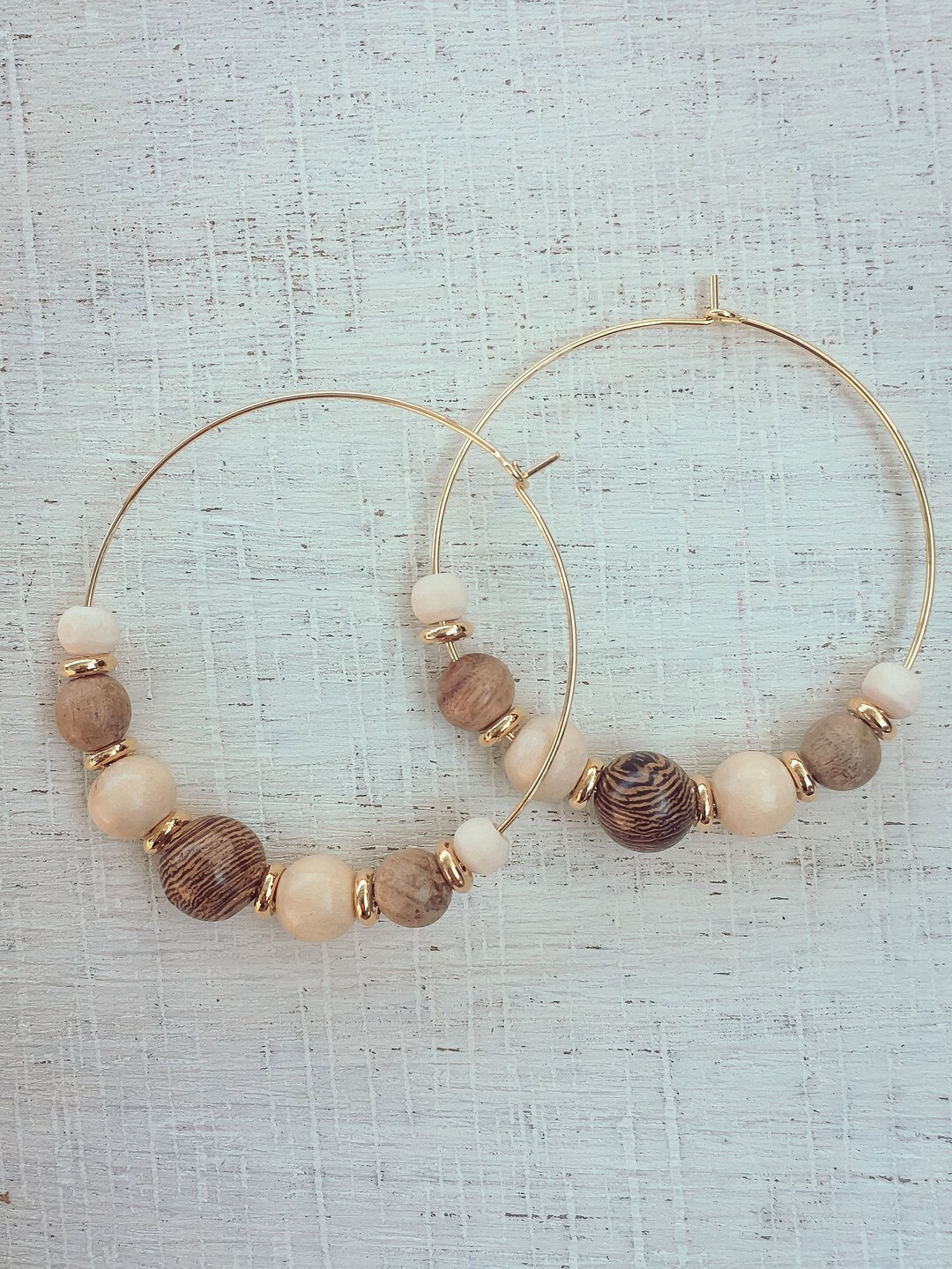 Multi Wooden Bead Hoop Earrings | Etsy (US)