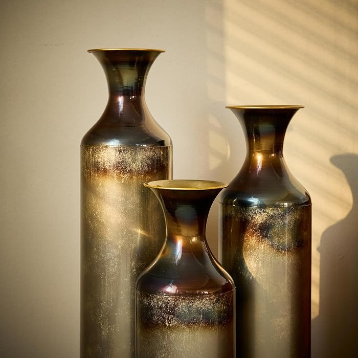 Extra Large Floor Vases Decorative Tall Set of 3, Rustic Burnt Finish Metal Floor Vases for Decor... | Amazon (US)