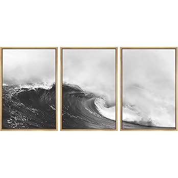 SIGNWIN Framed Canvas Print Wall Art Set Black & White Ocean Beach Waves Nature Wilderness Photog... | Amazon (US)