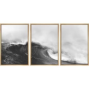 SIGNWIN Framed Canvas Print Wall Art Set Black & White Ocean Beach Waves Nature Wilderness Photog... | Amazon (US)