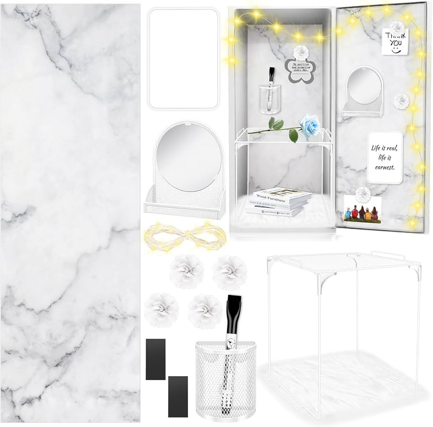 17 Pcs White Locker Organizer Kit, Includes Classic Marble Locker Magnetic Wallpaper, Locker Shel... | Amazon (US)