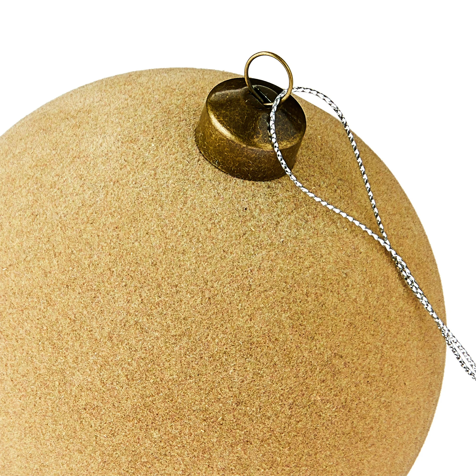 Beige Flocked Ball Christmas Ornaments, 4.5", 4 Count, by Holiday Time | Walmart (US)