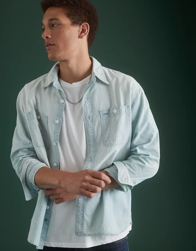 AE77 Premium Chambray Workshirt | American Eagle Outfitters (US & CA)