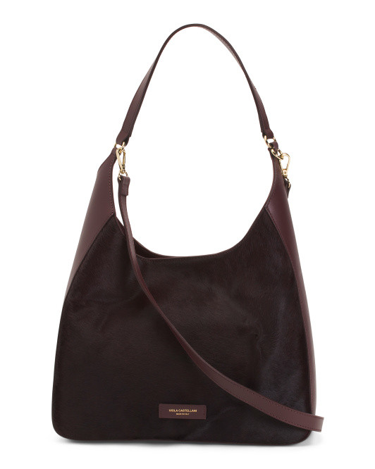 Made In Italy Leather Contrast Front Panel Hobo | TJ Maxx