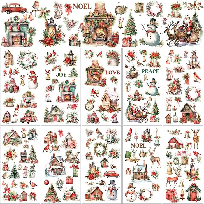 Lincia 10 Sheets Christmas Rub on Transfers for Crafts and Furniture Christmas Rub on Transfers S... | Amazon (US)