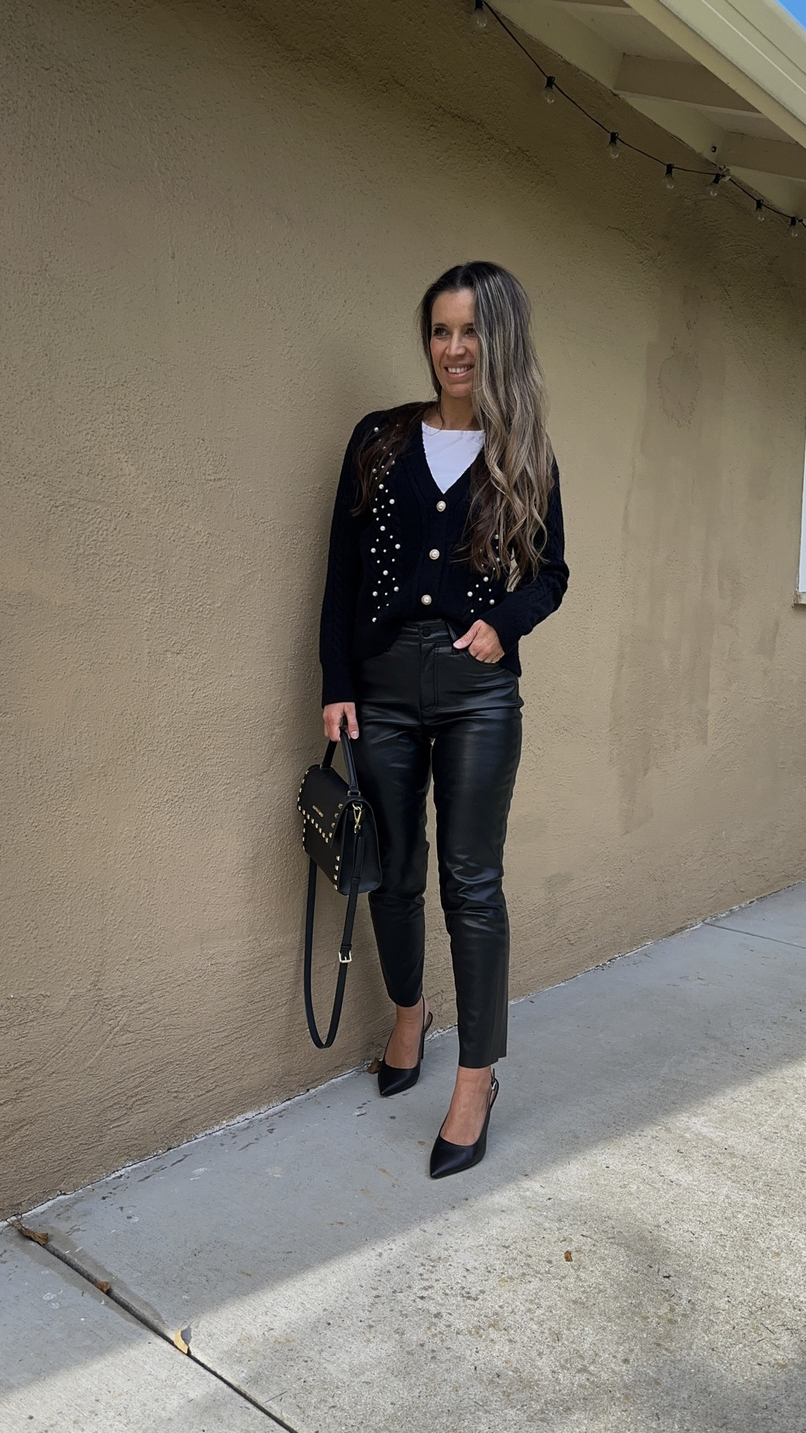 This pearl black cardigan is super cute for a holiday look. I’m wearing size medium.
Faux leather pants are true to size I’m wearing size 4 regular. They’re slightly cropped.

I’m 5’5” 122 lbs 

Christmas dinner party outfit



#LTKSeasonal #LTKGiftGuide #LTKHoliday