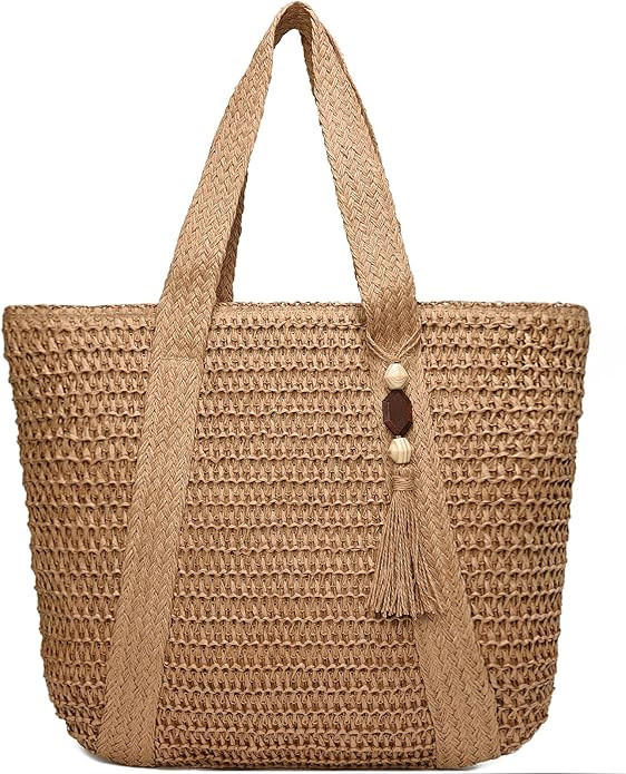 Straw Beach Bags for Women Woven Beach Tote Bag Casual Boho Large Shoulder Handbags Purse for Vac... | Amazon (US)