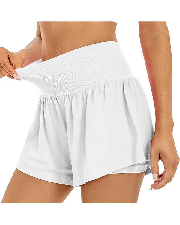 INIBUD Flowy Shorts for Women 2 in 1 Gym Workout Butterfly Shorts Seamless High Waisted Athletic ... | Amazon (US)