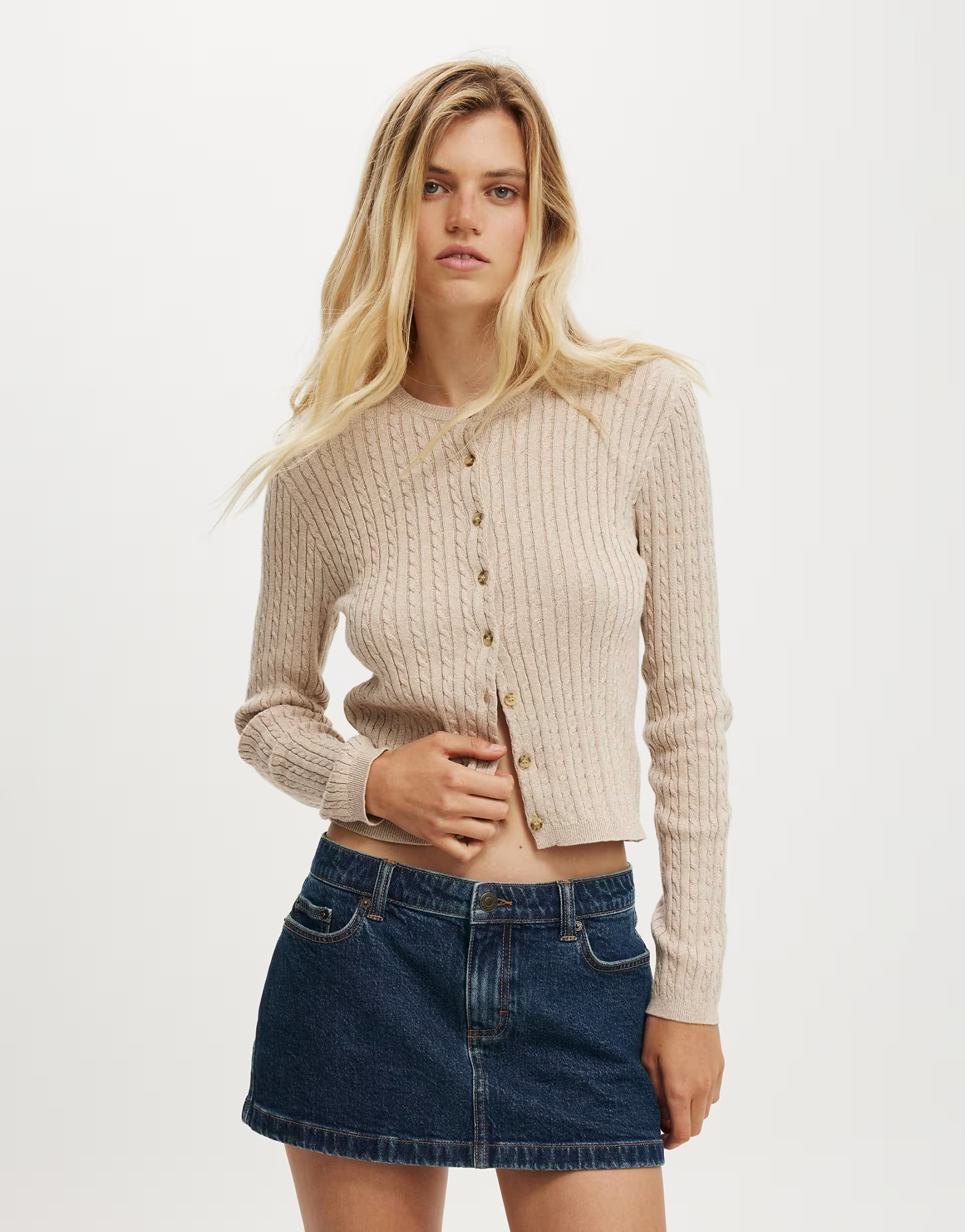 Cotton  On Cotton crew neck cardigan in beige | ASOS (Global)