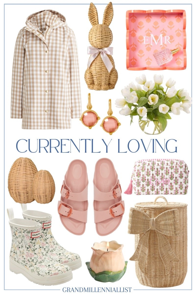 Currently Loving!

Spring style jacket, rattan Easter bunny decor, tulips in vase, Hunger floral rain boots, rattan furniture, hamper, Easter eggs, Julie Vos earrings, block print bags, spring candles, Birkenstock sandals 

#LTKSeasonal #LTKHome #LTKValentine