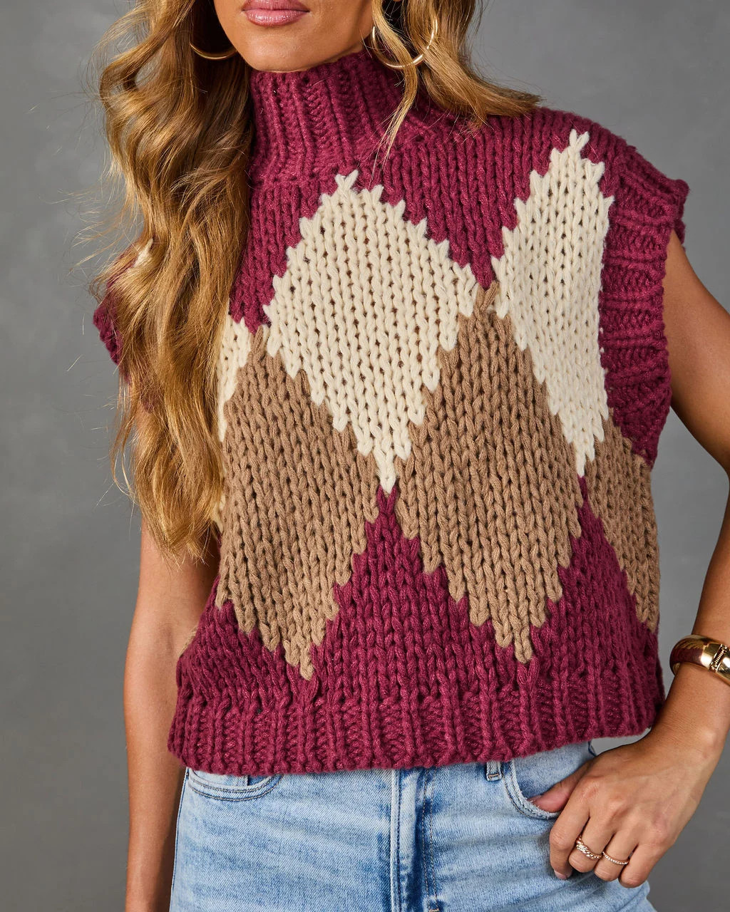 Levvey Turtleneck Argyle Print Sweater | VICI