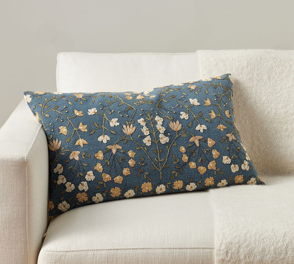 Zea Embroidered Lumbar Pillow | Pottery Barn (US)