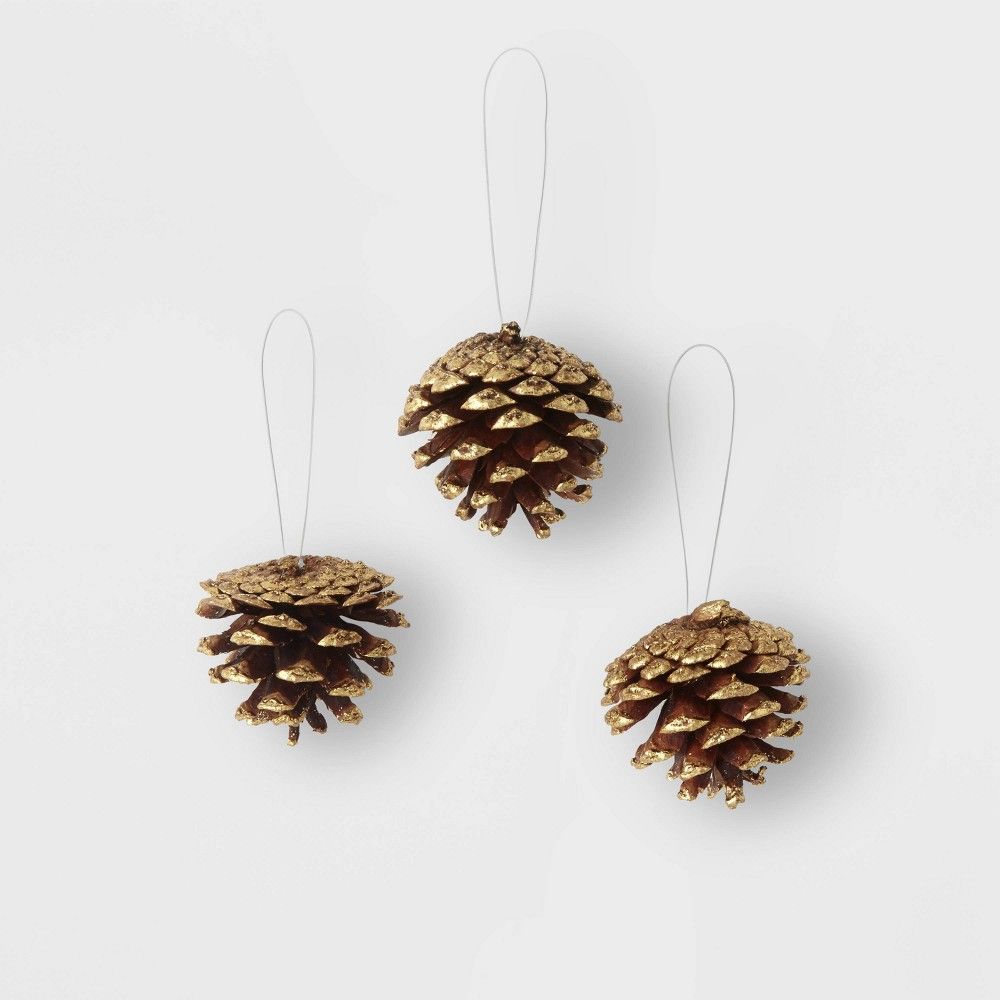 3ct 2in Natural Pinecone with Gold Foil Christmas Ornament Set - Wondershop | Target